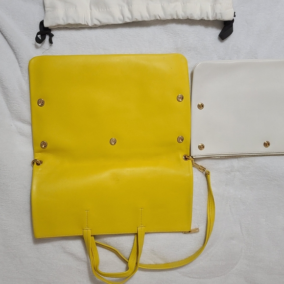 Céline Cabas Fold Over 3 way Tote Strap Yellow & White Leather Bag - Picture 6 of 11
